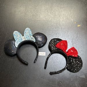 Disney Parks 60th Anniversary Minnie Mouse Ears Blue Jewels Headband Red Bow Lot